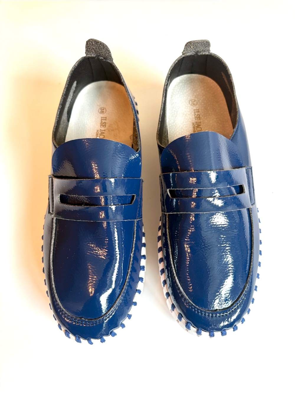 Ilse Jacobsen Blue Patent Tulip 3865 Penny Loafers Shoes Size 8 (38)